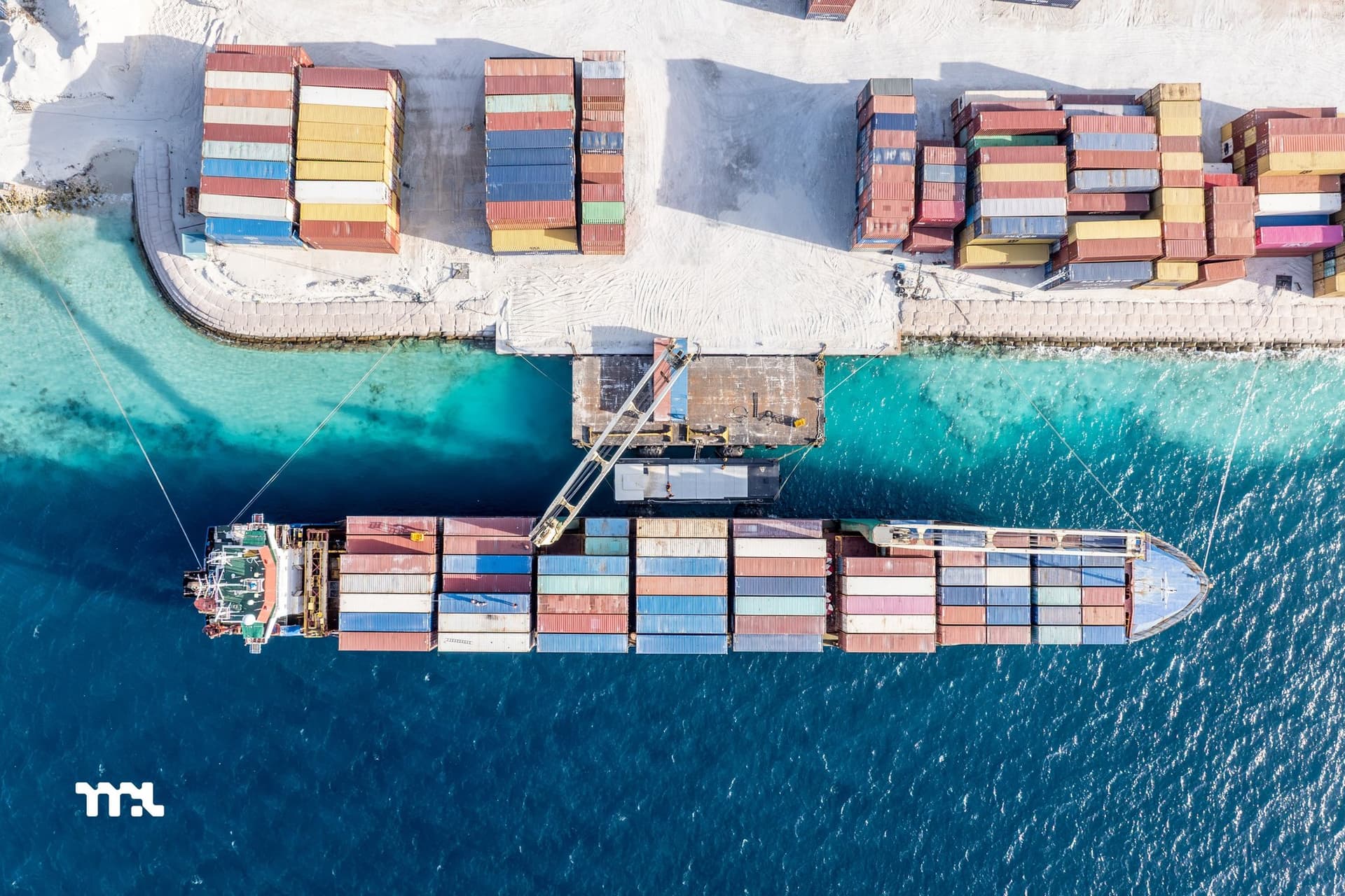 MV Celestia docked at the Thilafushi berth during container loading operations carried out by Maldives Ports Limited. | Photo: MPL
